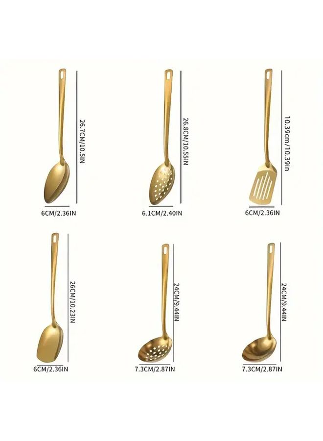 Golden Wedding Tableware Set 4 Spoons 2 Spatulas Stainless Steel Kitchen - Image 3