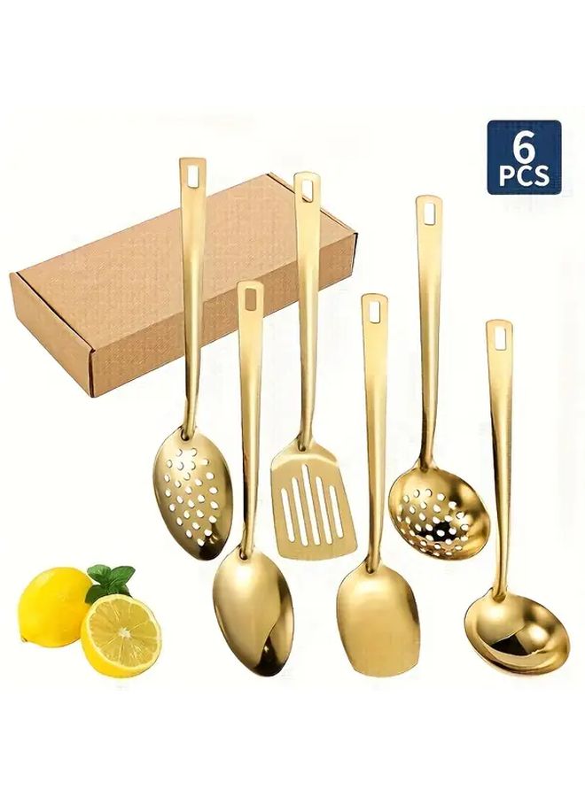 Golden Wedding Tableware Set 4 Spoons 2 Spatulas Stainless Steel Kitchen - Image 4