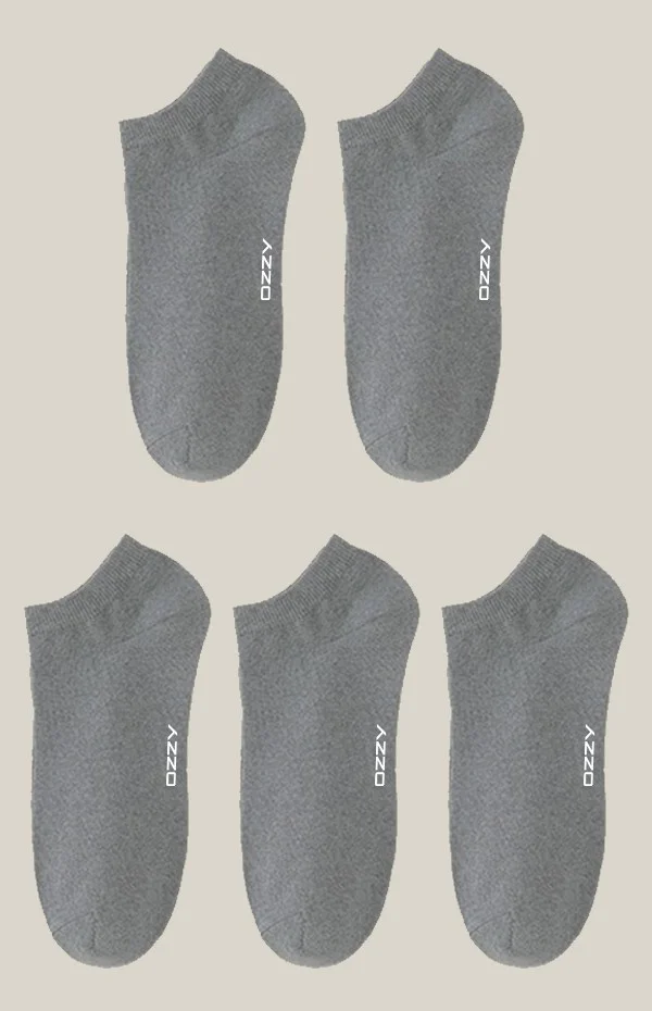 Ozzy Socks 5 Pairs Seamless Cotton Gray Unisex Booties Socks Summer Durable Heel and Toe