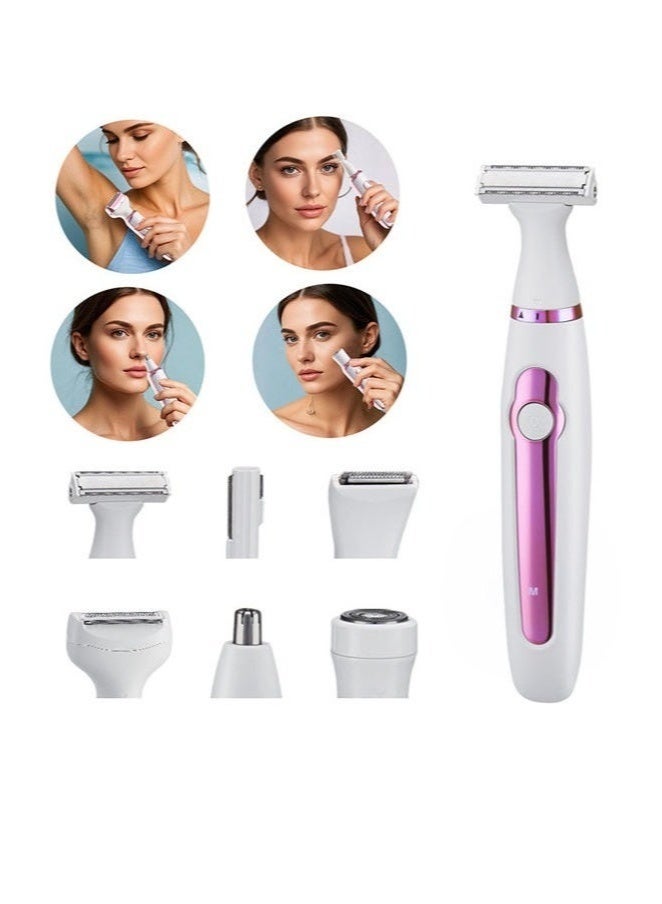 كيلا ماكينة حلاقة كهربائية للنساء، 6 في 1 لإزالة الشعر، قابلة لإعادة الشحن عبر منفذ USB، مجموعة لاسلكية لإزالة الشعر، أداة تشذيب شعر غير مؤلمة لمنطقة البكيني والأنف والإبطين والحاجبين وشعر الجسم - Image 1