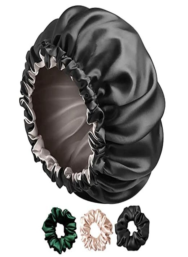 Libea Anti-Tangled Satin Bonnet, Protects your Hair from brekages, minimizes frizz, bonnets helps to keep hair hydrated (Black) - Image 1