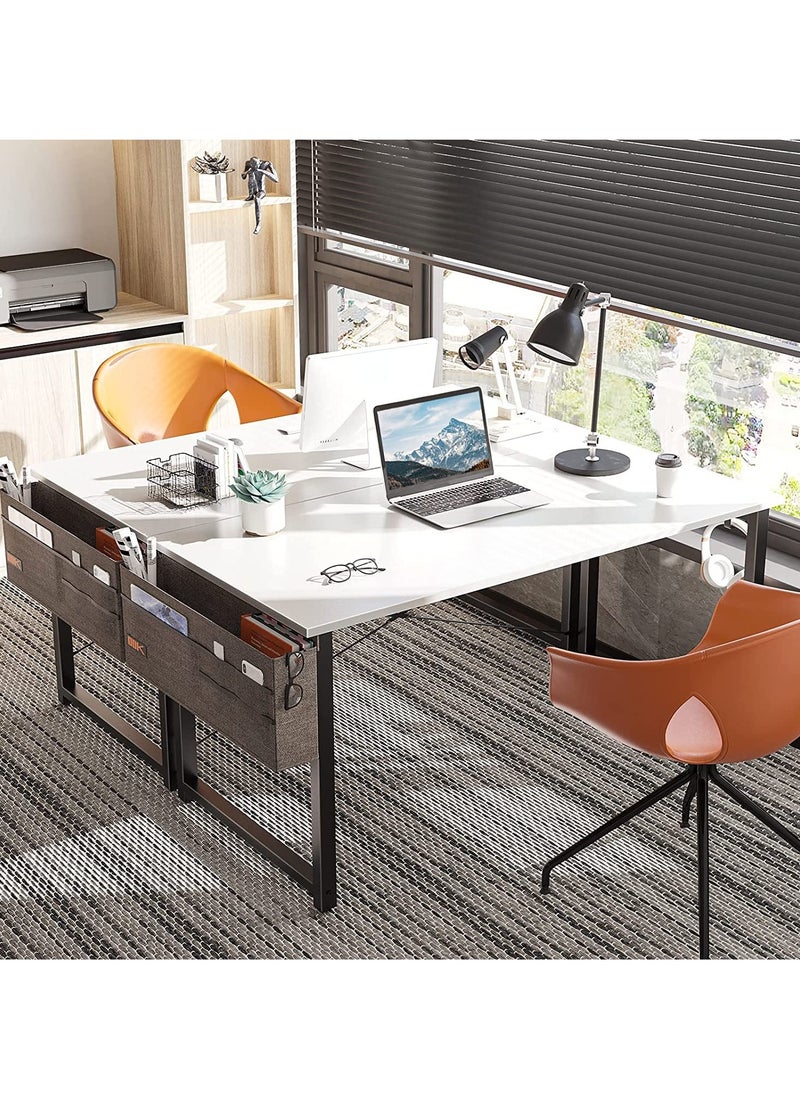 Modern Simple Style 100cm Computer Desk for Home Office and Study, White Laptop Table with Storage Bag (100 x 48 cm)