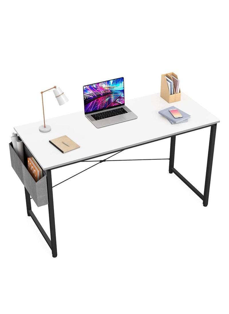 Modern Simple Style 100cm Computer Desk for Home Office and Study, White Laptop Table with Storage Bag (100 x 48 cm)