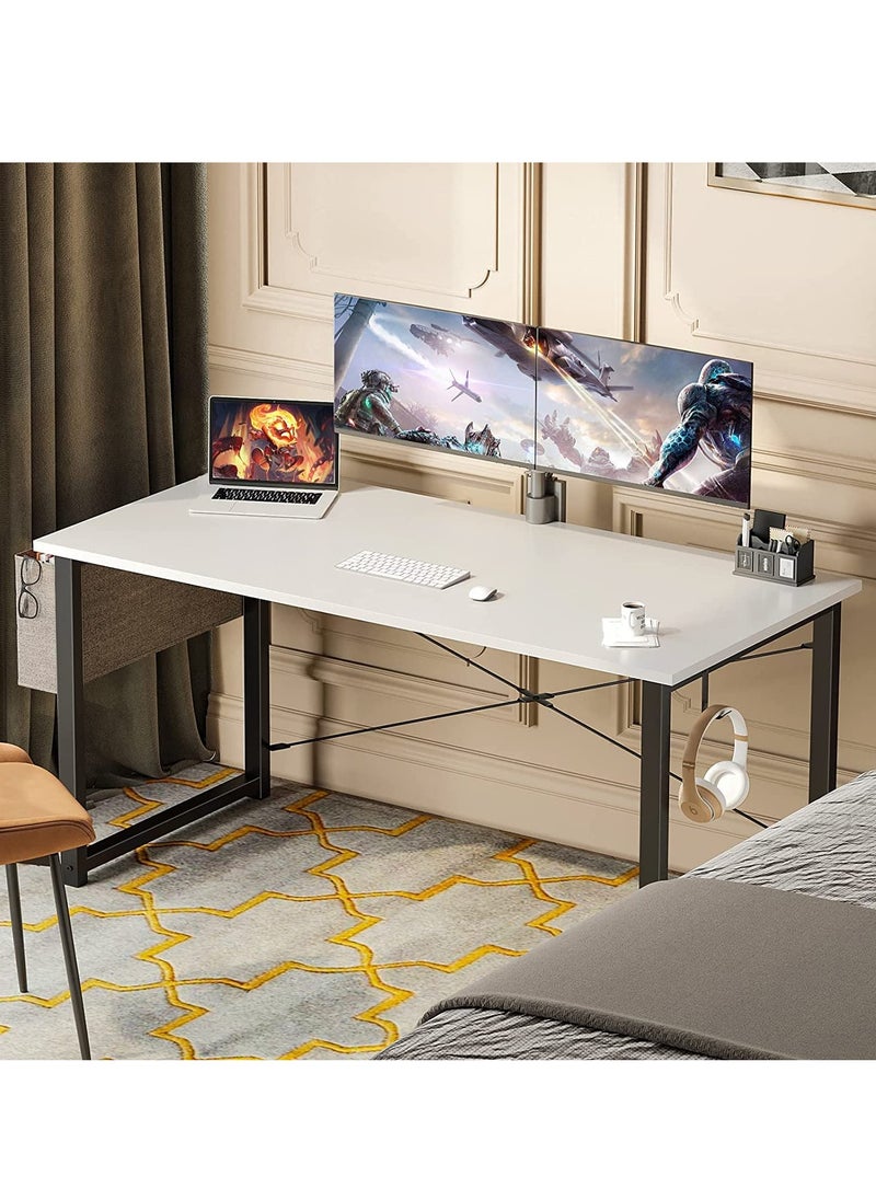 Modern Simple Style 100cm Computer Desk for Home Office and Study, White Laptop Table with Storage Bag (100 x 48 cm)