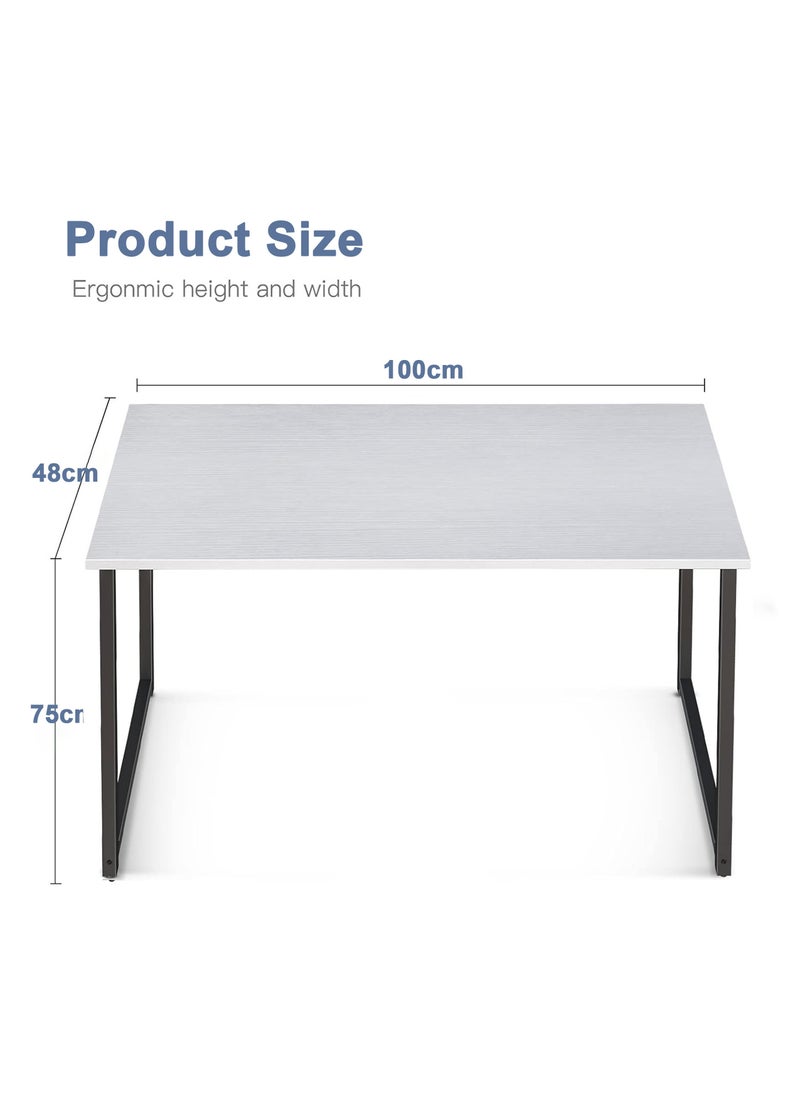 Modern Simple Style 100cm Computer Desk for Home Office and Study, White Laptop Table with Storage Bag (100 x 48 cm)