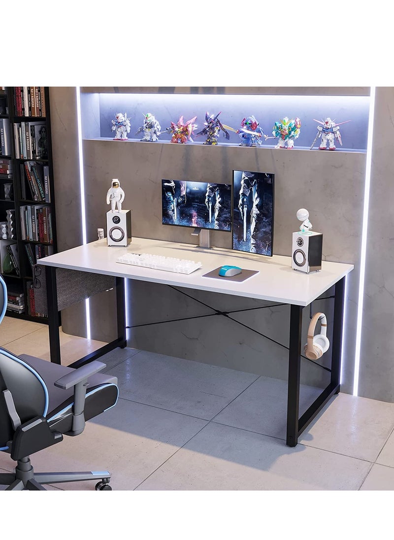 Modern Simple Style 100cm Computer Desk for Home Office and Study, White Laptop Table with Storage Bag (100 x 48 cm)