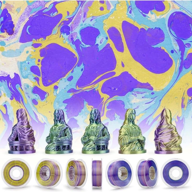 Protomont TECHNOLOGIES خيوط فيلامونت من PLA الحرير 1.75 مم، خيوط طابعة ثلاثية الأبعاد، خيوط حرير لامعة 1.75 PLA، 1 كجم (2.2 رطل) / بكرة (حرير ذهبي أزرق بنفسجي) - Image 4