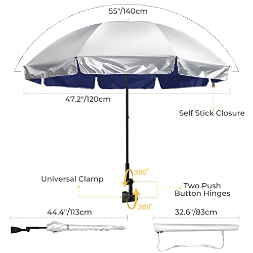 G4Free UPF 50 Universal Clamp On Umbrella Adjustable Outdoor UV Protection Beach Chair Umbrella for Strollers Wheelchairs Patio Chairs and Golf CartsBlue - Image 3