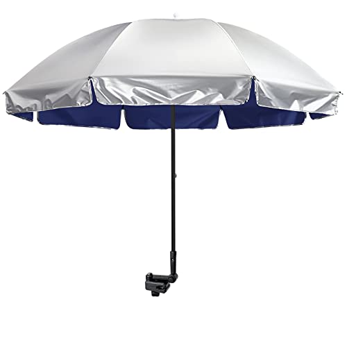 G4Free UPF 50 Universal Clamp On Umbrella Adjustable Outdoor UV Protection Beach Chair Umbrella for Strollers Wheelchairs Patio Chairs and Golf CartsBlue - Image 1