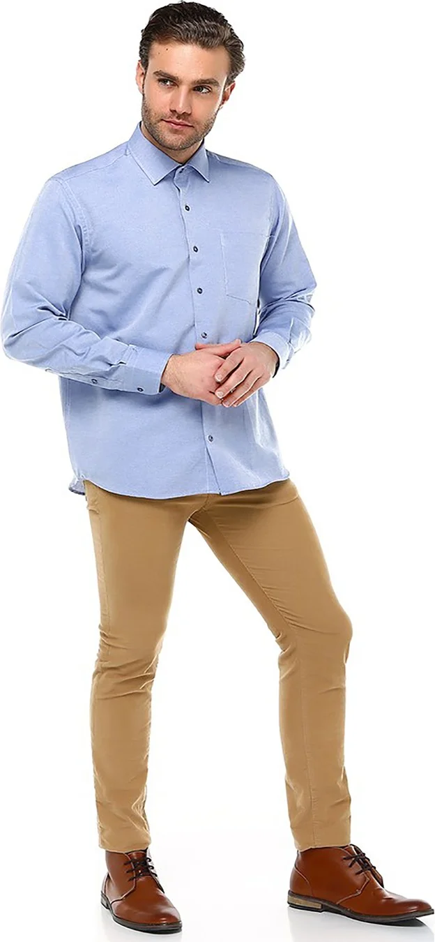 فاريتا Men's Blue Classic Cut Long Sleeve One Pocket Shirt