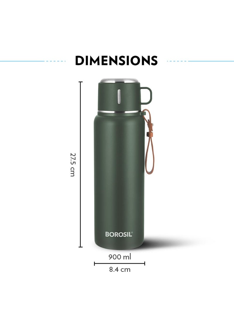 BOROSIL Borosil Hydra Cruise Stainless Steel 900 ml Water Bottle | Double Wall Vacuum Insulated, Flask | 17 Hours Hot & 20 Hours Cold | Leakproof, BPA Free | 1 Year Warranty, Green  - Image 2