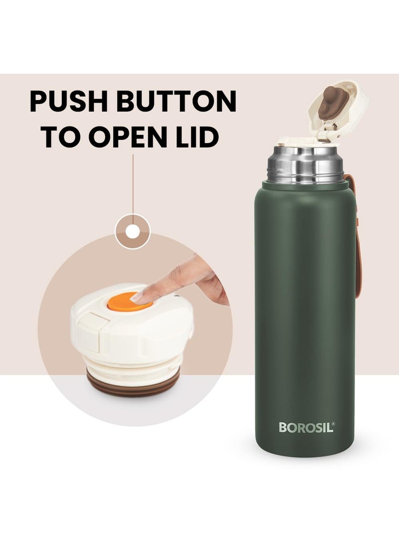 BOROSIL Borosil Hydra Cruise Stainless Steel 900 ml Water Bottle | Double Wall Vacuum Insulated, Flask | 17 Hours Hot & 20 Hours Cold | Leakproof, BPA Free | 1 Year Warranty, Green  - Image 3