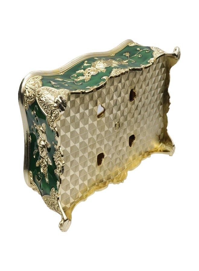 Tsnamay علبة مناديل فاخرة من تسناماي، مقاس 9.45 بوصة × 5.43 بوصة × 3.94 بوصة، مزينة بأحجار كريمة صناعية وزهور بارزة، حامل مناديل أنيق للمنزل والحمام والفندق، لون ذهبي-أخضر. - Image 4