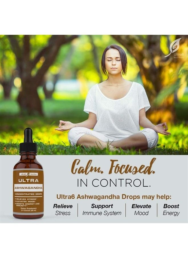 Ultra6 Nutrition - Ashwagandha Liquid Drops | Ashwagandha Supplements with Rhodiola Rosea Tincture | Ashwagandha Root Extract for Mood, Energy, and Relaxation - Image 1