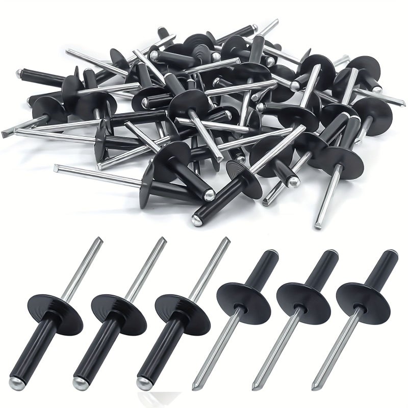 50 Pack Aluminum Blind Rivets 4.8 x 16mm Black Large Head for Sheet Metal Furniture - Image 1