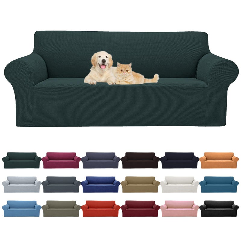 2025 New Stretch Sofa Slipcovers Couch Cover for 3 Cushion Furniture Protector Sofa Covers with Elastic Bottom Jacquard Fabric Small Checks for Pets Kids Sofa Hunter