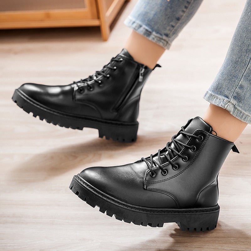 Popular Side Zipper High-Top Leather Boots For Men British Style Black Leather Shoes Workwear Chelsea Short Boots Dropshipping - Image 3