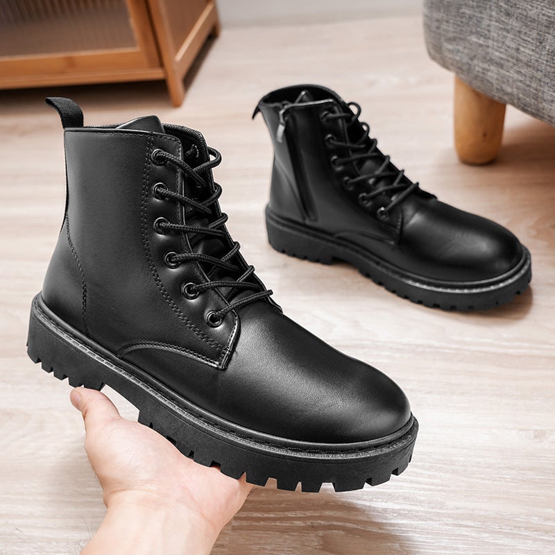 Popular Side Zipper High-Top Leather Boots For Men British Style Black Leather Shoes Workwear Chelsea Short Boots Dropshipping - Image 4