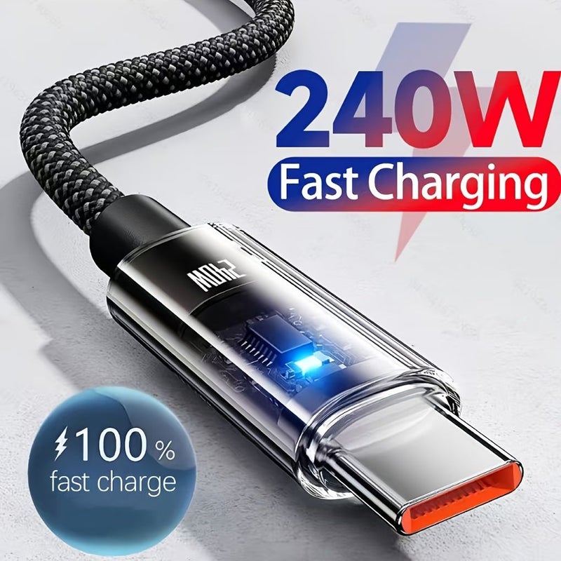 240W USB C Super Fast Charging Cable 9.84inch LED Display Nylon Cord - Image 2