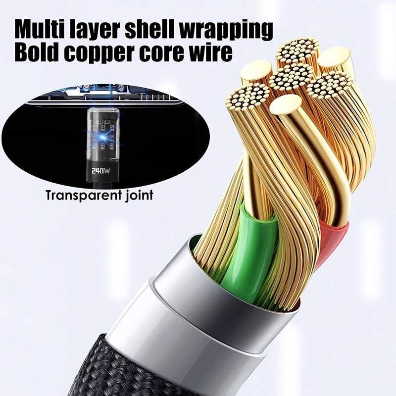 240W USB C Super Fast Charging Cable 9.84inch LED Display Nylon Cord - Image 3