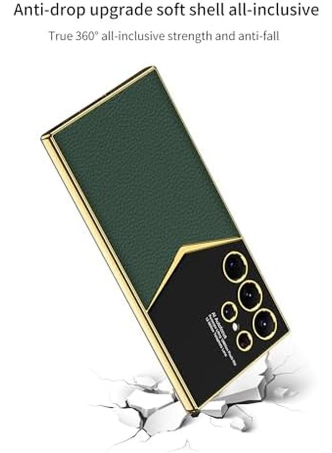erorex Samsung Galaxy S24 Ultra Case For Men Women Luxury Leather Case Bling Soft Back Cover Raised Full Camera Protection Bumper Silicone Shockproof Phone Case For Galaxy S24 Ultra 5G Green - Image 4