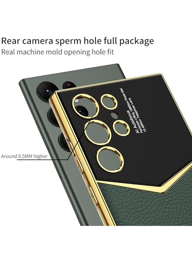 erorex Samsung Galaxy S24 Ultra Case For Men Women Luxury Leather Case Bling Soft Back Cover Raised Full Camera Protection Bumper Silicone Shockproof Phone Case For Galaxy S24 Ultra 5G Green - Image 2