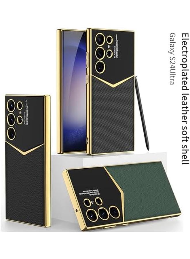 erorex Samsung Galaxy S24 Ultra Case For Men Women Luxury Leather Case Bling Soft Back Cover Raised Full Camera Protection Bumper Silicone Shockproof Phone Case For Galaxy S24 Ultra 5G Green - Image 3