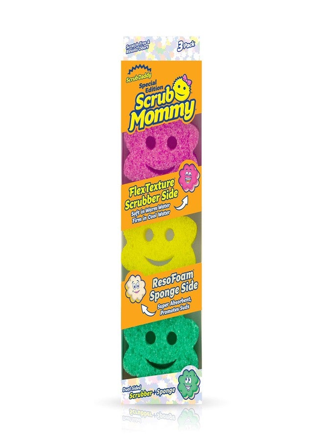 Scrub Daddy Sponge Set - Scrub Mommy Power Flower Dual- Sided Sponge and Scrubber - Non Scratch Sponge for Dishes and Home, Odor Resistant, Firm in Cold Water Soft in Warm , Multi-Surface 3 ct - Image 1