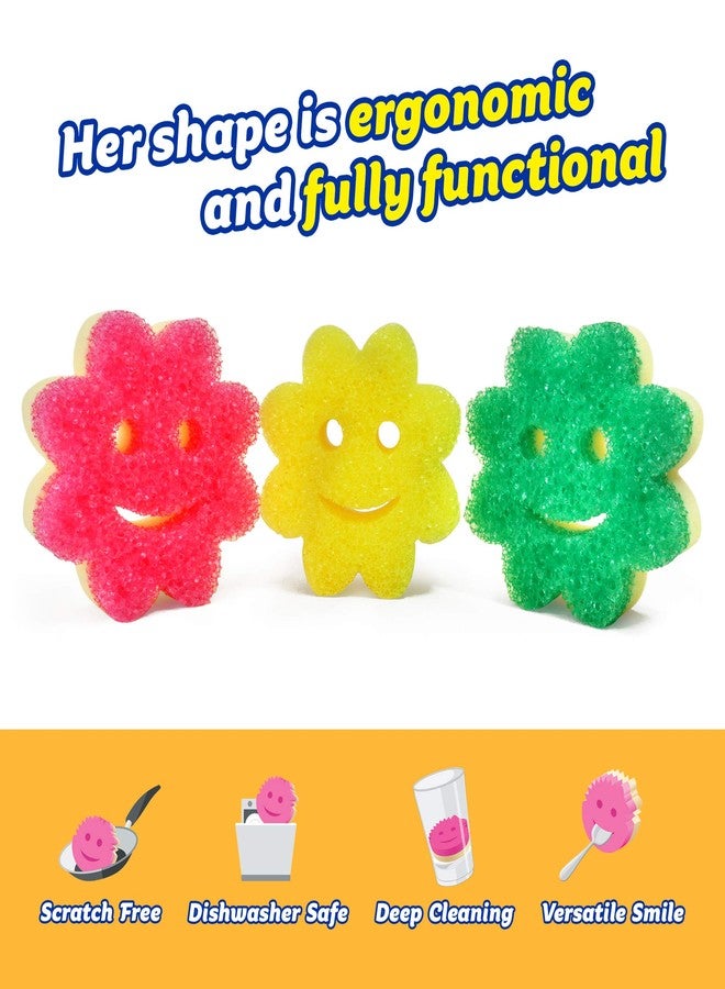 Scrub Daddy Sponge Set - Scrub Mommy Power Flower Dual- Sided Sponge and Scrubber - Non Scratch Sponge for Dishes and Home, Odor Resistant, Firm in Cold Water Soft in Warm , Multi-Surface 3 ct - Image 3
