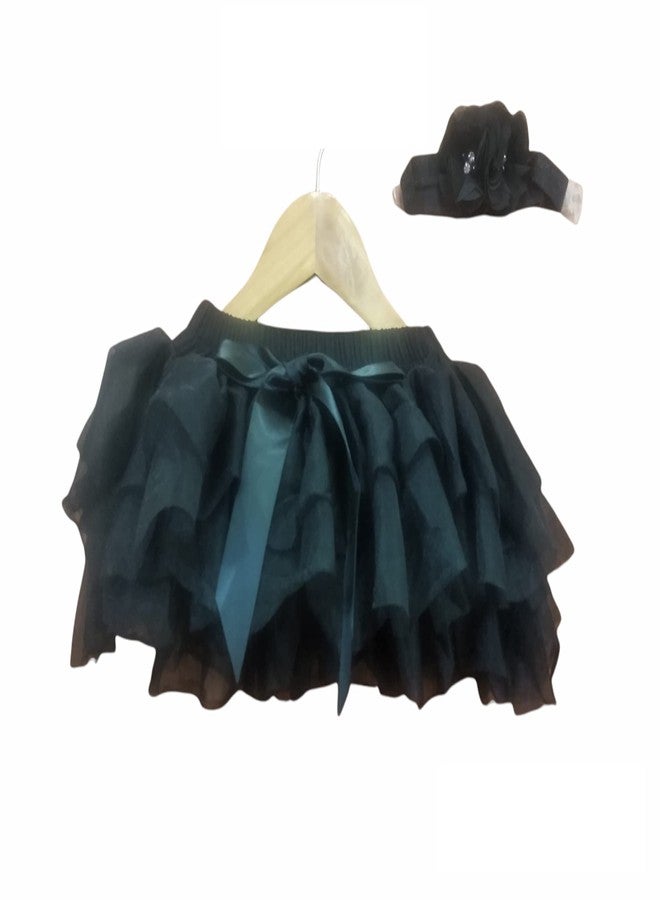 KuJee Black Color Tulle Tutu Skirt for Baby Girl with Headband (Age: 6-12 Months) - Image 1