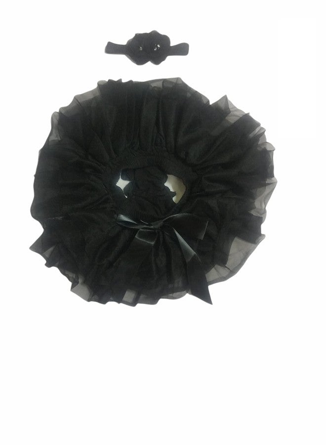 KuJee Black Color Tulle Tutu Skirt for Baby Girl with Headband (Age: 6-12 Months) - Image 2