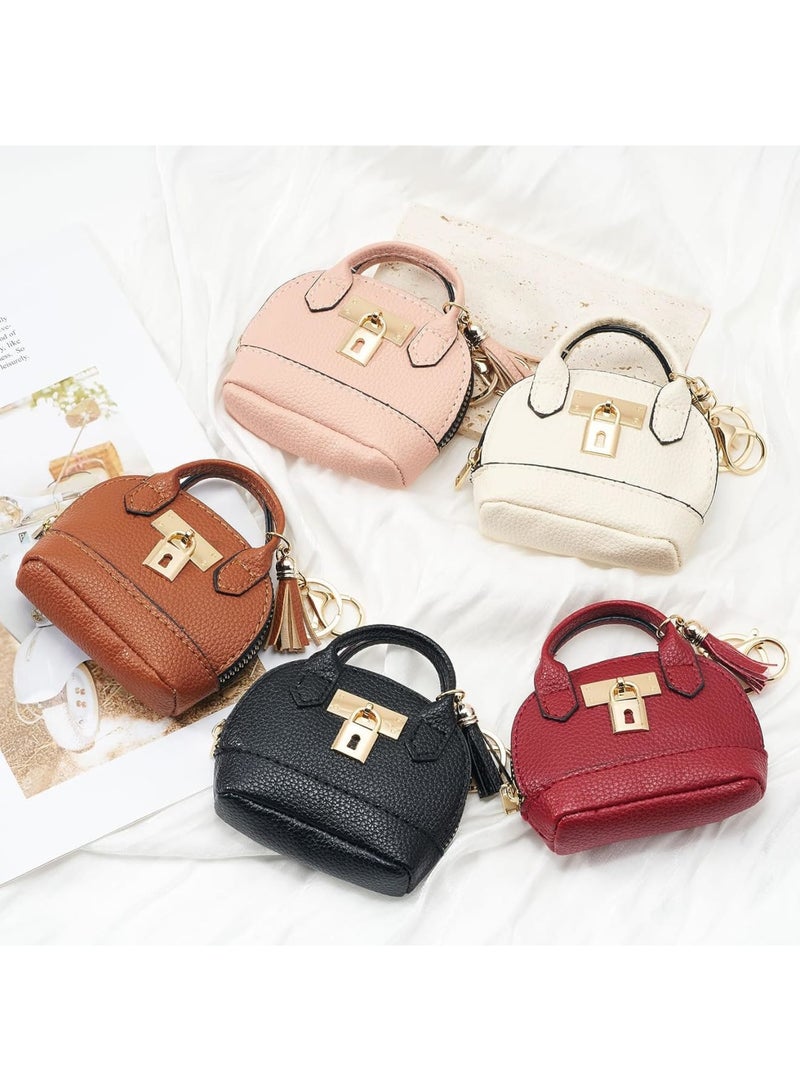 SYOSI Mini Backpack Keychain Coin Purse for Women, PU Leather Zipper Small Wallet with Hook for Cash, Cards, Lipstick & Accessories (Coffee) - Image 4