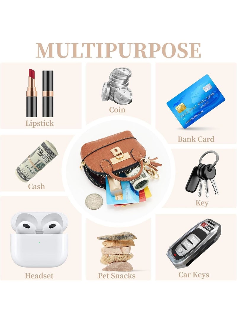 SYOSI Mini Backpack Keychain Coin Purse for Women, PU Leather Zipper Small Wallet with Hook for Cash, Cards, Lipstick & Accessories (Coffee) - Image 2