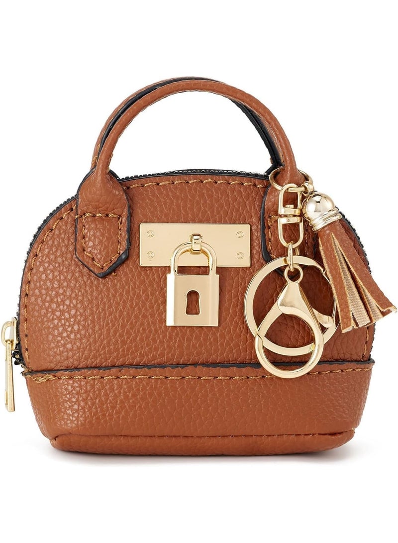 SYOSI Mini Backpack Keychain Coin Purse for Women, PU Leather Zipper Small Wallet with Hook for Cash, Cards, Lipstick & Accessories (Coffee) - Image 1