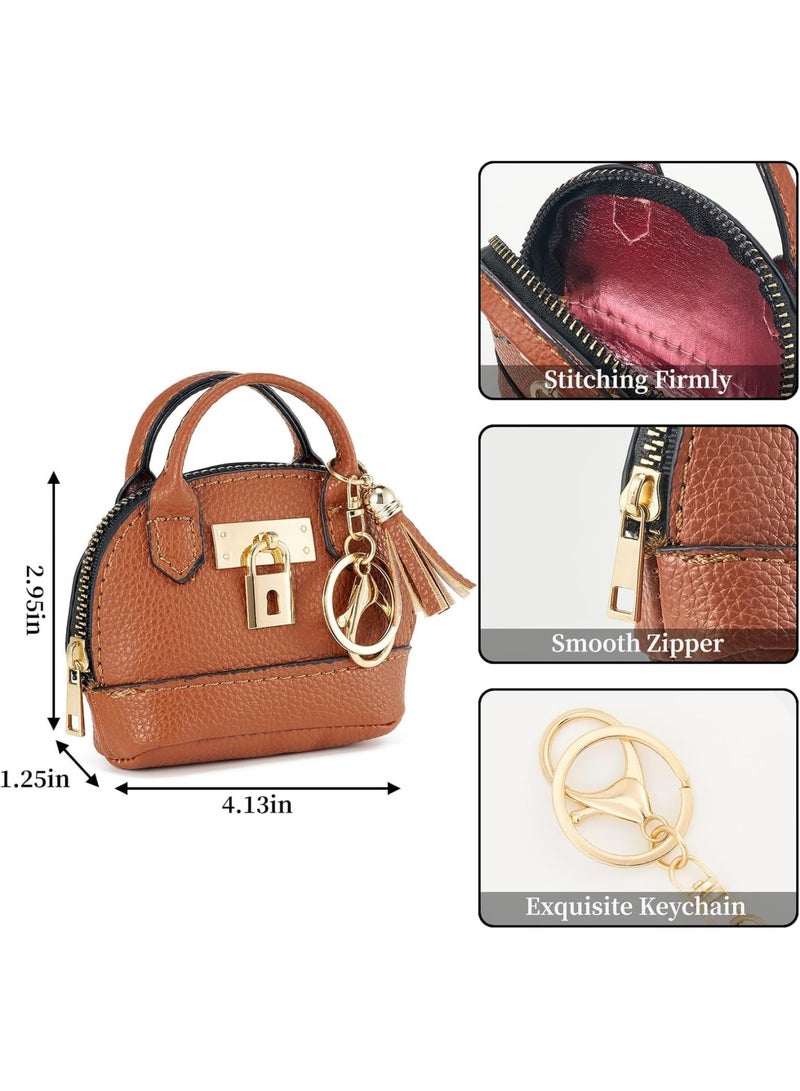 SYOSI Mini Backpack Keychain Coin Purse for Women, PU Leather Zipper Small Wallet with Hook for Cash, Cards, Lipstick & Accessories (Coffee) - Image 5