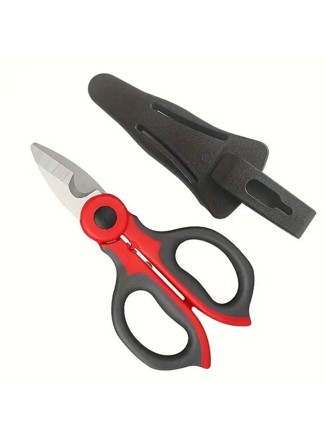 مقص كهربائي من الفولاذ المقاوم للصدأ باللونين الأحمر والأسود، قاطع كابلات مضاد للانزلاق، كماشة تجريد الأسلاك - Image 2