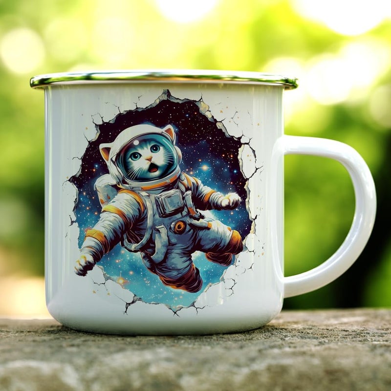 Loftipop Astronaut Space Cat Enamel Camp Mug Cat Animal Lover Campfire Camping Cup Fun Sci Fi Cosmic Gifts 12oz - Image 2