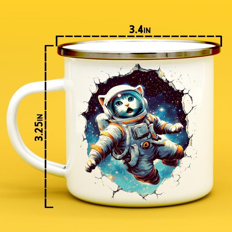 Loftipop Astronaut Space Cat Enamel Camp Mug Cat Animal Lover Campfire Camping Cup Fun Sci Fi Cosmic Gifts 12oz - Image 5