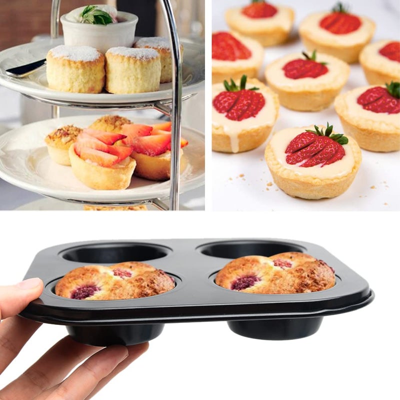 beiyoule 4 Cup Muffin Pan Mold - Non-Stick Cupcake Baking Tray/Tin - Carbon Steel Cake Mould For Home Cafe Bar And Restaurant (Black) - Image 4