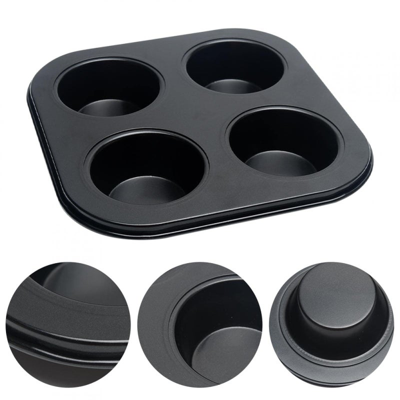 beiyoule 4 Cup Muffin Pan Mold - Non-Stick Cupcake Baking Tray/Tin - Carbon Steel Cake Mould For Home Cafe Bar And Restaurant (Black) - Image 1