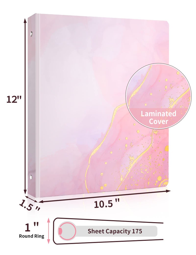SUNEE 3 Ring Binder 1 Inch Cute Binder with 2 Pockets, Decorative Pink Marble Three Ring Heavy Duty (Fit 8.5x11 Inches) for School Supplies, Office Supplies - Image 2