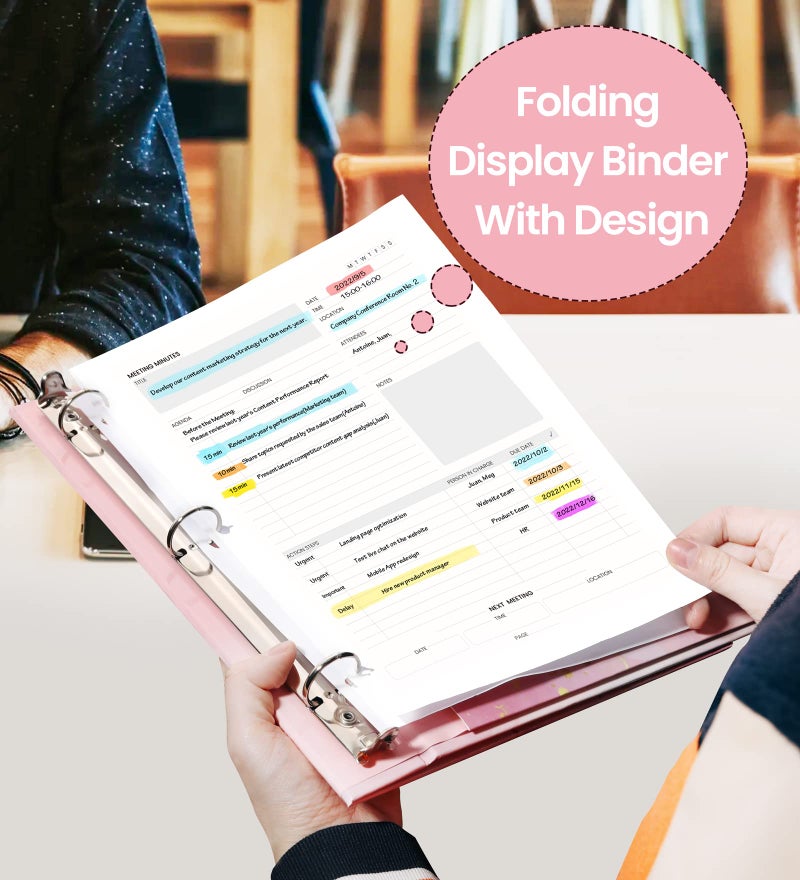 SUNEE 3 Ring Binder 1 Inch Cute Binder with 2 Pockets, Decorative Pink Marble Three Ring Heavy Duty (Fit 8.5x11 Inches) for School Supplies, Office Supplies - Image 5