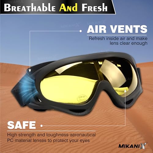 MIKANIX Motorcycle Riding Eyewear Helmet Goggles Anti Scratch | UV Protective Windproof Dirt Shield for Cycling, Bike Riding Off Road Racing and Outdoor Activities (Yellow) - Image 3