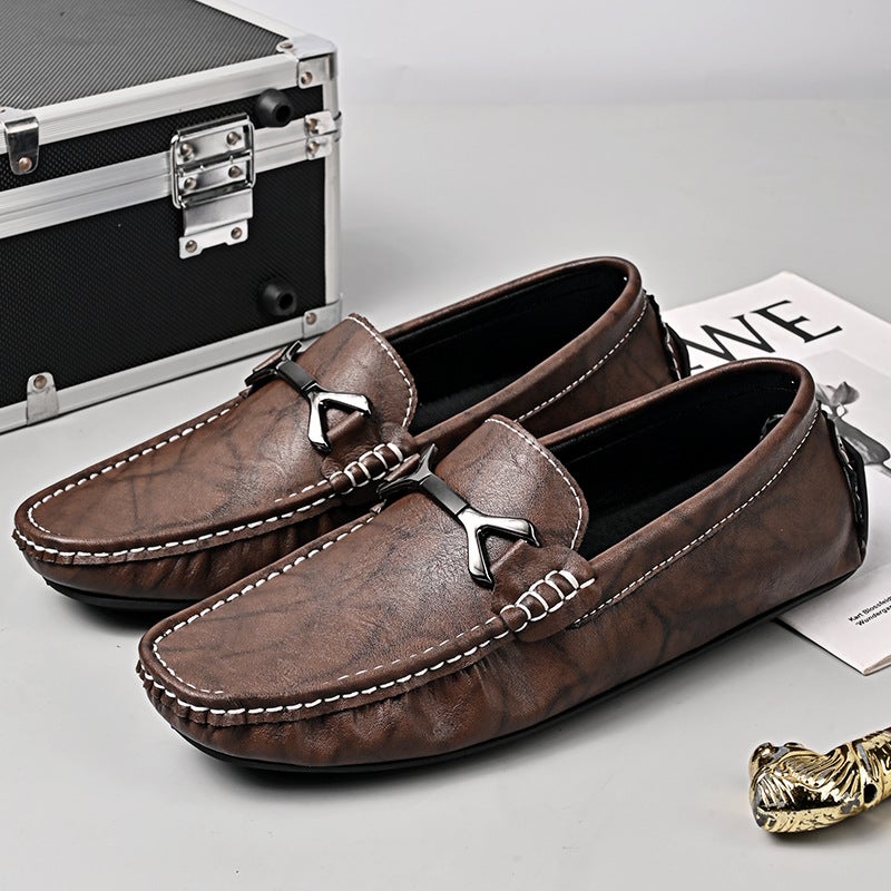 Cowhide Pea Shoes Men'S Spiritual Guy Guangdong Retro Soft Leather Soft Sole Slip-On Casual Shoes For Men - Image 5