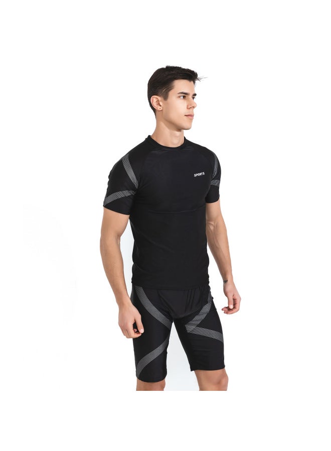 New Men's Swimsuit Five-point Swimming Trunks Split Suit Short-sleeved Printed Sun Protection Quick-drying Manufacturer