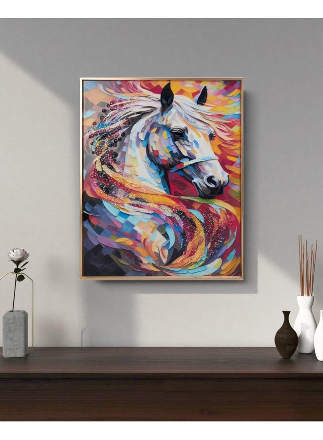 MODECOR Colour Splash Horse Wall Art - 40x50 cm Digitally Printed Design with Embedded Crystals, Acrylic Layer & Aluminium Frame | Vibrant Multicolour Home & Office Wall Décor - Image 2