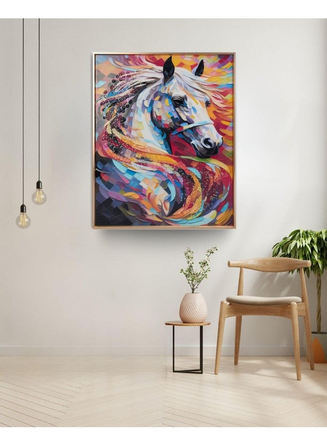 MODECOR Colour Splash Horse Wall Art - 40x50 cm Digitally Printed Design with Embedded Crystals, Acrylic Layer & Aluminium Frame | Vibrant Multicolour Home & Office Wall Décor - Image 4