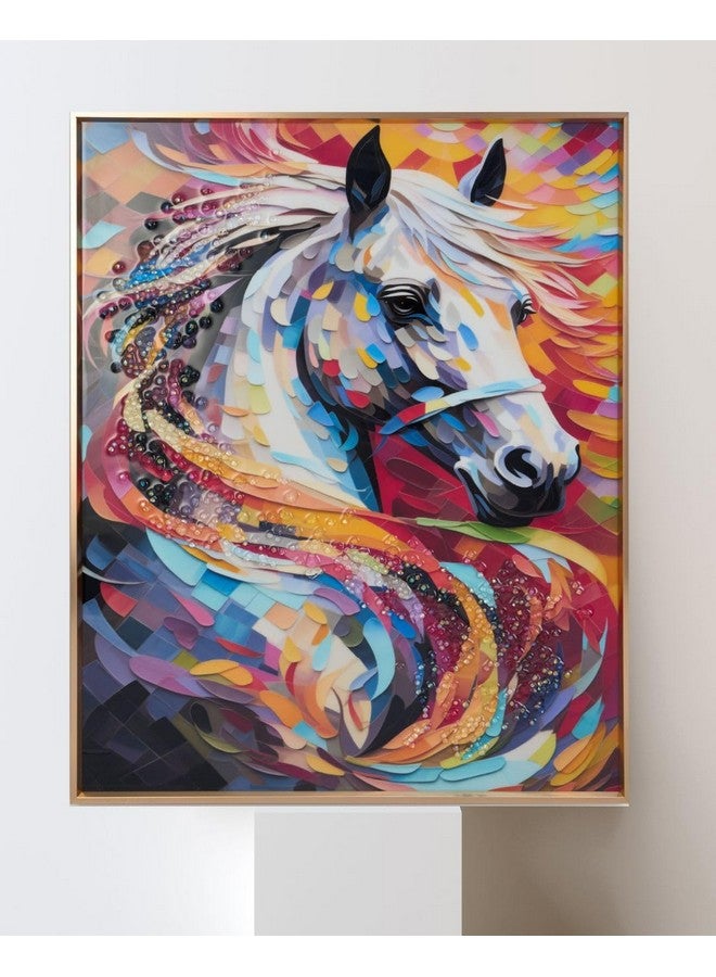 MODECOR Colour Splash Horse Wall Art - 40x50 cm Digitally Printed Design with Embedded Crystals, Acrylic Layer & Aluminium Frame | Vibrant Multicolour Home & Office Wall Décor - Image 1