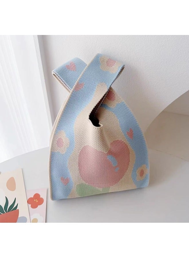 Festival Knitted Bag Accompanying Gift Bag Full Moon Gift Wedding Banquet Gift Bag 61 Children's Day Exquisite Gift Handbag Tote Bag-Color:Big Blue Flowers-Size:20*10*36 - Image 1