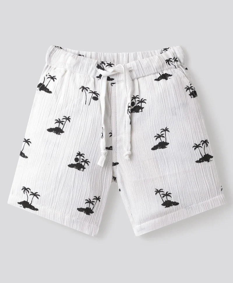 Bonfino Bonfino 100% Cotton Crinkle Double Gauze Printed Short - Off White